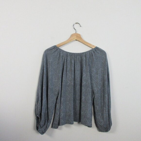 Rag Poets Blouse Women S Gray Bohemian Pleated Button Front Dotted Casual 96 - Picture 2 of 10